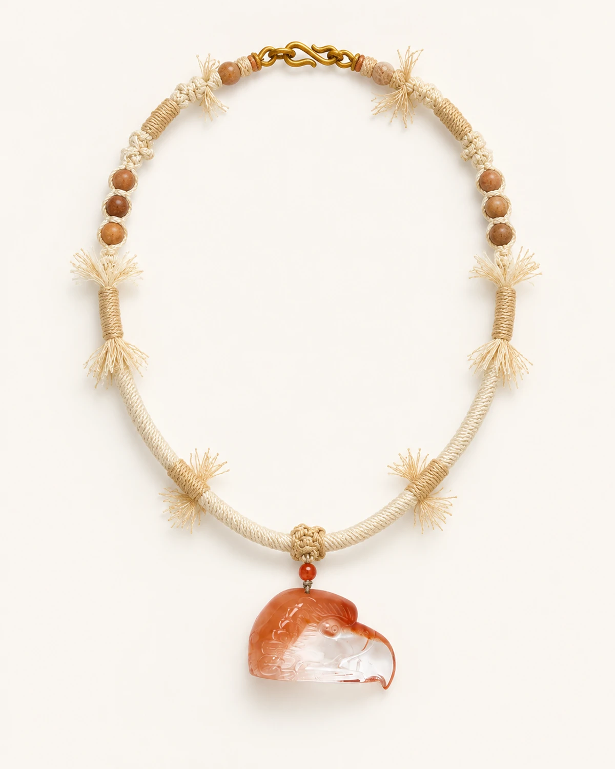 Carved Red-and-White Crystal Eagle Pendant Necklace studio product image